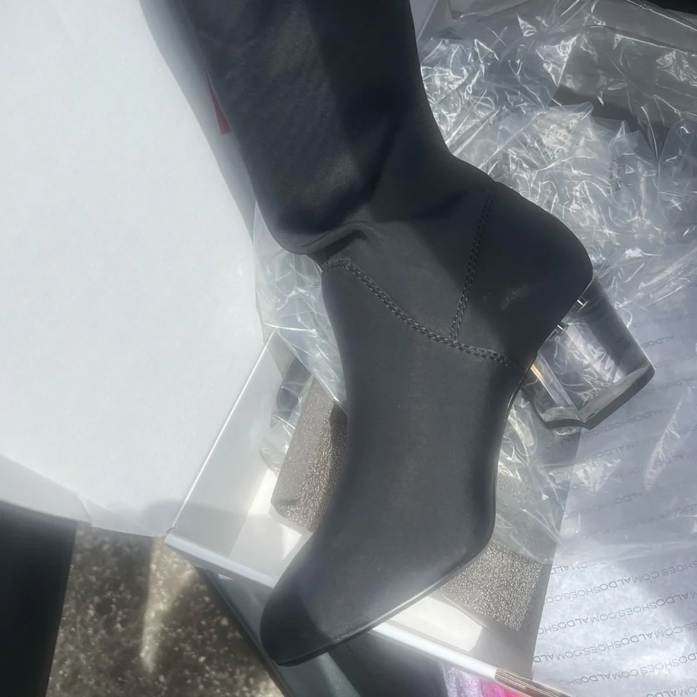 Aldo Black Stretch Sock Boot with Clear Block Heel - Picture 2 of 2